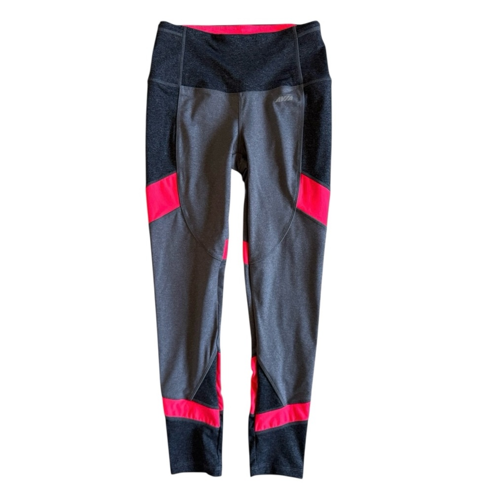New Avia High Waist Leggings Colorblock Workout Gym Yoga Running Gray Pink XS